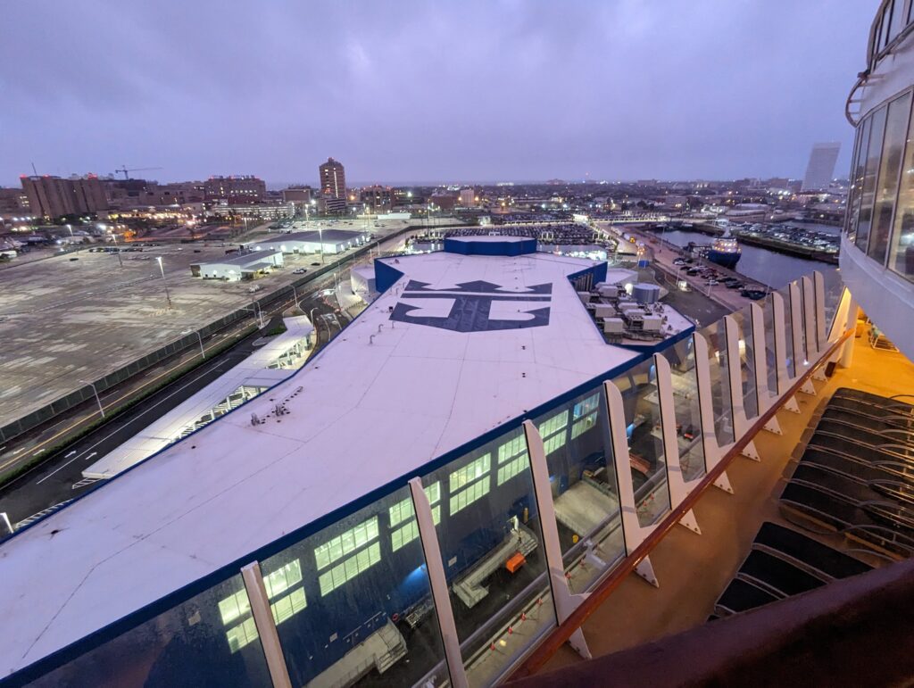 View of the Port of Galveston, from the top of a Royal Caribbean cruise ship.